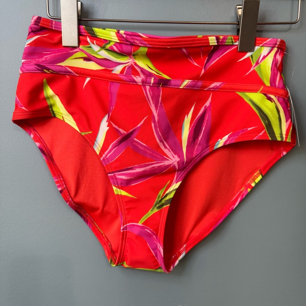 Old Navy Banded High Waist Tropical Orange Red Swim Bottoms. NWT. Women’s Med - Picture 3 of 13